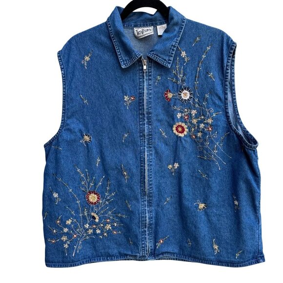 Tantrums Vintage 80s Womens Floral Embroidery Beadwork Zip Sleeveless Vest 2X - Picture 1 of 8